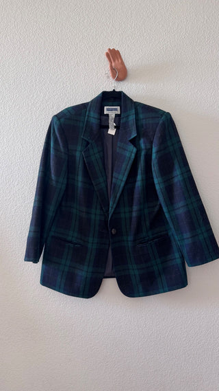 Green plaid wool blazer vintage Sag Harbor MTS|119728