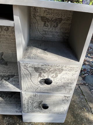 Vintage Solid Wood Kidney Table/Chest Custom Designed Gray Butterfly Table w/Drawers. RSV|128782