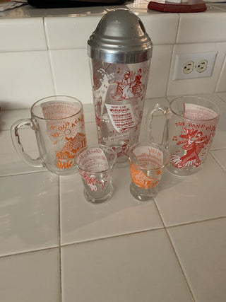 Jd-Vtg Coromet Crystal shaker, 2 beer & 2 shot glasses MTS