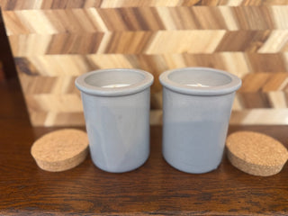 HANDMADE UPCYCLED CANDLE MONSCHAUER MUSTARD CEREMIC JAR W/CORK LID SCENT WASSAIL|107303