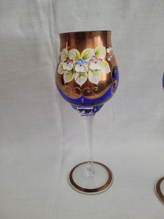 2 Vtg Bohemian Cobalt Blue W/Gold Goblets RCD|96274