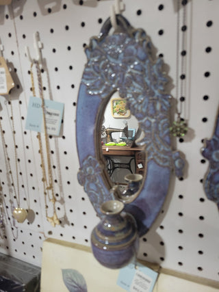 Two Pottery Wall Sconces Purple w/Mirror & Oil Lamp RCD