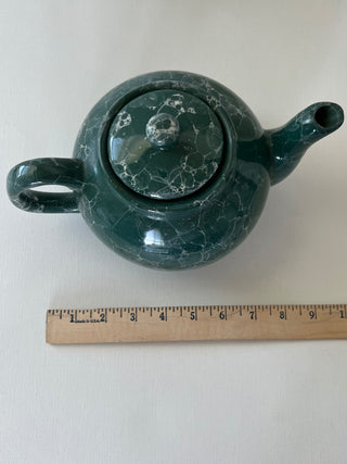 Vintage green marbled teapot|72023