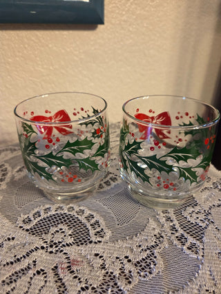 Indiana Glass Holly & Berries Cocktail Glasses, Set of 2, RCD|123552