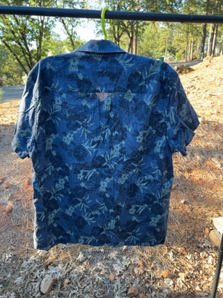 JP Mutual Weave Men's Short Sleeve Pocket All Over Floral Camp Shirt Navy XL