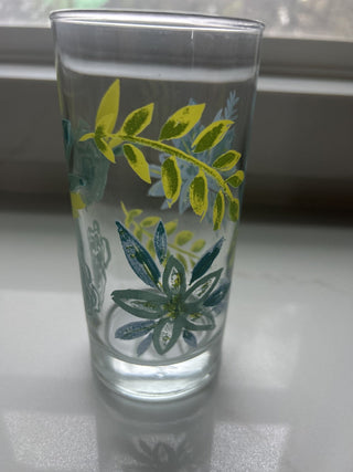 CERA Vintage Mid Century Modern Blue Floral Highball Glasses 16 Oz Set Of 4-RSV