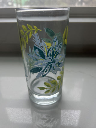CERA Vintage Mid Century Modern Blue Floral Highball Glasses 16 Oz Set Of 4-RSV