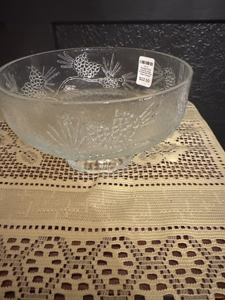 Vintage Tiara Indiana Glass Ponderosa Pine Clear Footed Serving Bowl-RCD|130025