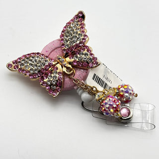 Pink Rhinestone Butterfly with Dangles Badge Holder|73701