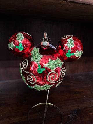 Red Glass Mickey Mouse Head Orn NM|132630