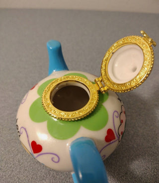 Vintage Porcelain Teapot Blue handle hinged Trinket box #62 VV MTS|93278