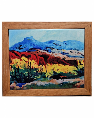 Vibrant Ceramic Mountain Scene -  Framed in Wood (BRI) - MTS|48954