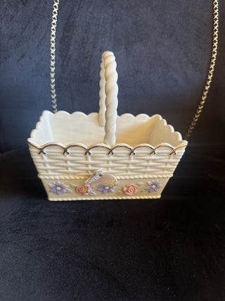 Lenox Handled Basket Porcelain Butterfly Flowers and 24K Gold  Trim #62 VV MTS