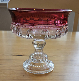 Vintage Indiana Glass Kings Crown Cranberry Flashed Pedestal Bowl Large Compote, RSV