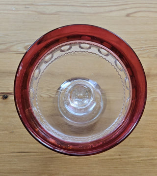 Vintage Indiana Glass Kings Crown Cranberry Flashed Pedestal Bowl Large Compote, RSV