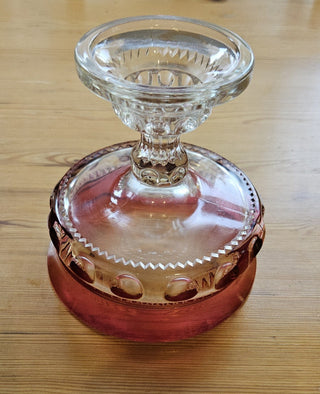 Vintage Indiana Glass Kings Crown Cranberry Flashed Pedestal Bowl Large Compote, RSV