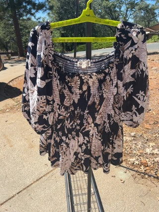 Indigo Rose Cropped Top Womens 3XL Multi Smocked Off Shoulder Peplum Casual Top