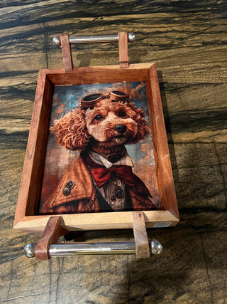 Custom Designed Solid Wood Dog Aviator Tray w/ Handles RSV|80106