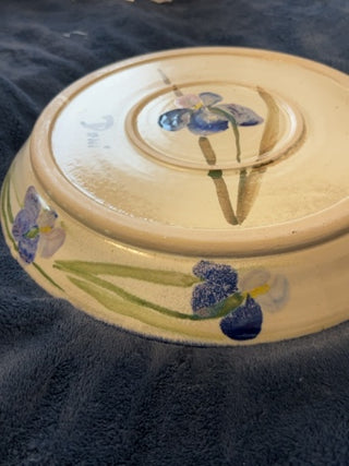 JP Studio Art Pottery platter hand-painted iris design