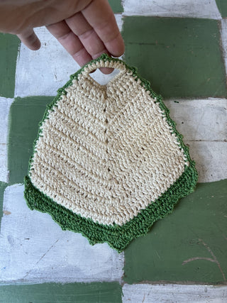 VTG Crochet pot holder/White and Green F&M|91794