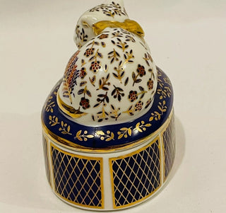 Vintage Takahashi Porcelain Cat Jewelry Trinket Box Blue Gold #62 VV MTS|69078