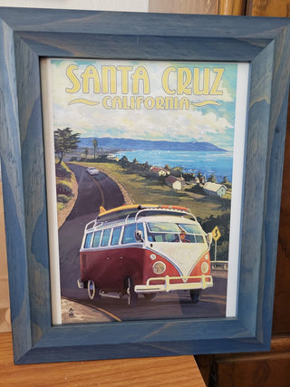 15"x12" Blue Framed Picture "Santa Cruz CA" w/VW Van RCD