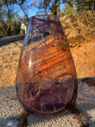 JP 7” Amethyst Art Glass Abstract Art Swirl Vase