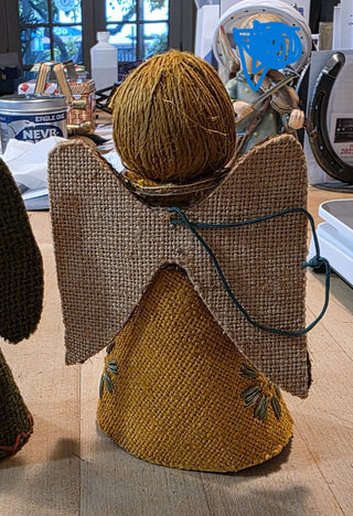 MTS Adorable 60'S/70'S Yllw Burlap Angel Ornament|124026