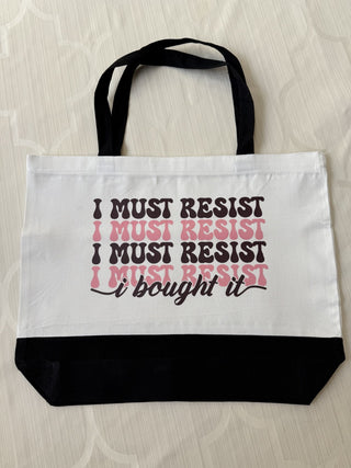 Large White Reuseable Zippered Canvas Tote Bag I must Resist RCD|81906