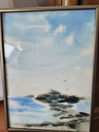 5x7" Framed Original Signed Watercolor Clouds & Birds RCD