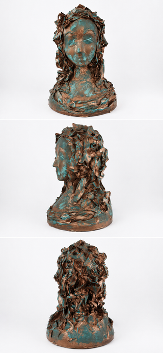 Paper Mache Bust Sculpture Verdigris Finish