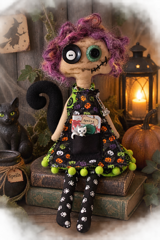 Journal Junction Jenny No. 016-Jinx Handmade Art Dolll w/Mini Journal OOAK Cloth Doll