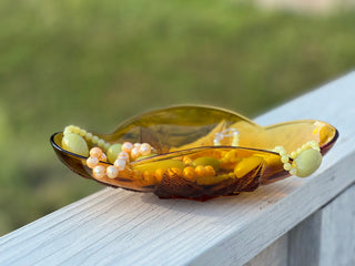 Vintage Indiana Glass Fall Leaves Glass Celery Dish, Amber Colored