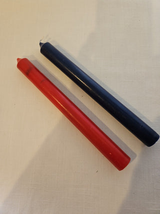 Red and Navy Taper Candles Set of 2, 8 Inch