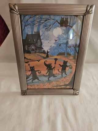Halloween Black Cat Haunted House Framed Print