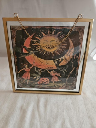 Vintage Halloween Moon and Witch Floating Frame
