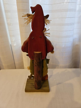 Decorative Wooden Scarecrow with Black Birds and Pumpkins