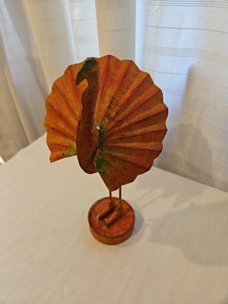 Vintage Metal Turkey Figurine with Fan Tail