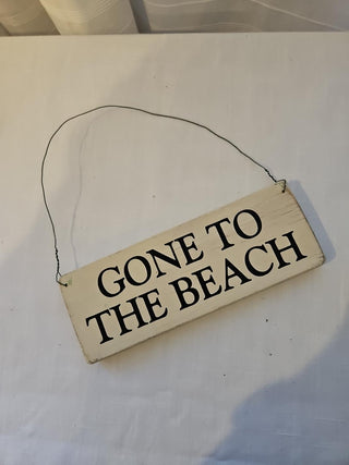 Vintage Knock on Wood Gone to the Beach Hanging Wood Sign