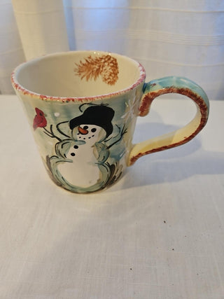 Vintage Maxcera Snowman and Pinecone Christmas Mug