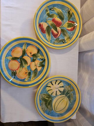 Vintage Tunisia Hand-Painted Fruit Plates Set of 3