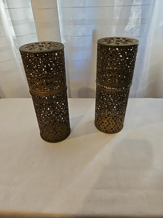Vintage Pierced Brass Vanity Containers Pair