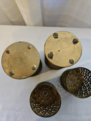 Vintage Pierced Brass Vanity Containers Pair