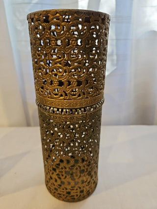 Vintage Pierced Brass Vanity Containers Pair