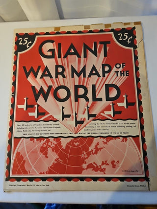 1941 Geographia Giant War Map of the World WWII Fold-Out