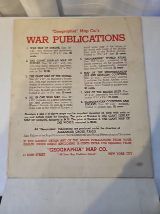 1941 Geographia Giant War Map of the World WWII Fold-Out