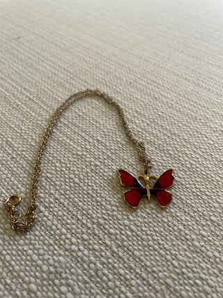 Vintage red enamel butterfly necklace