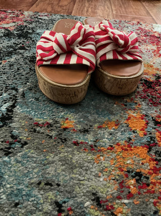 Red and white sandals