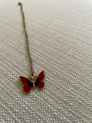 Vintage red enamel butterfly necklace