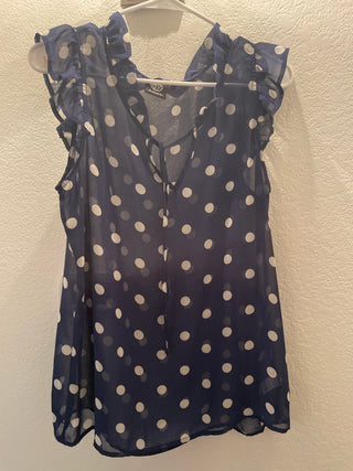 Blue with white polkadot short sleeve top